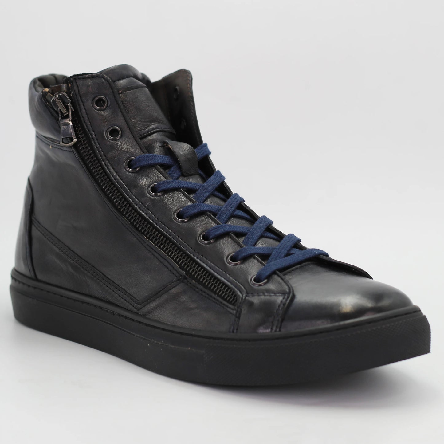 Men's high top sneaker in calf leather blue (CAIRO)
