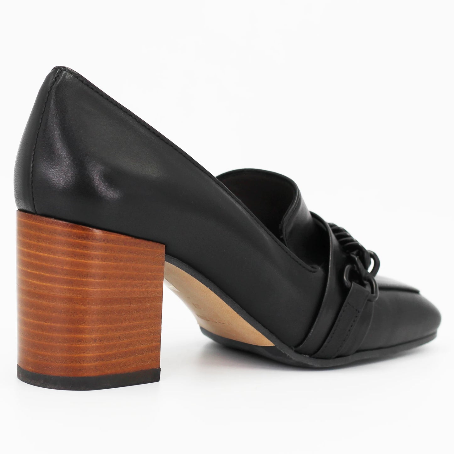 Women's Leather Block Heel Moccasin in Nero Black (MP2128)