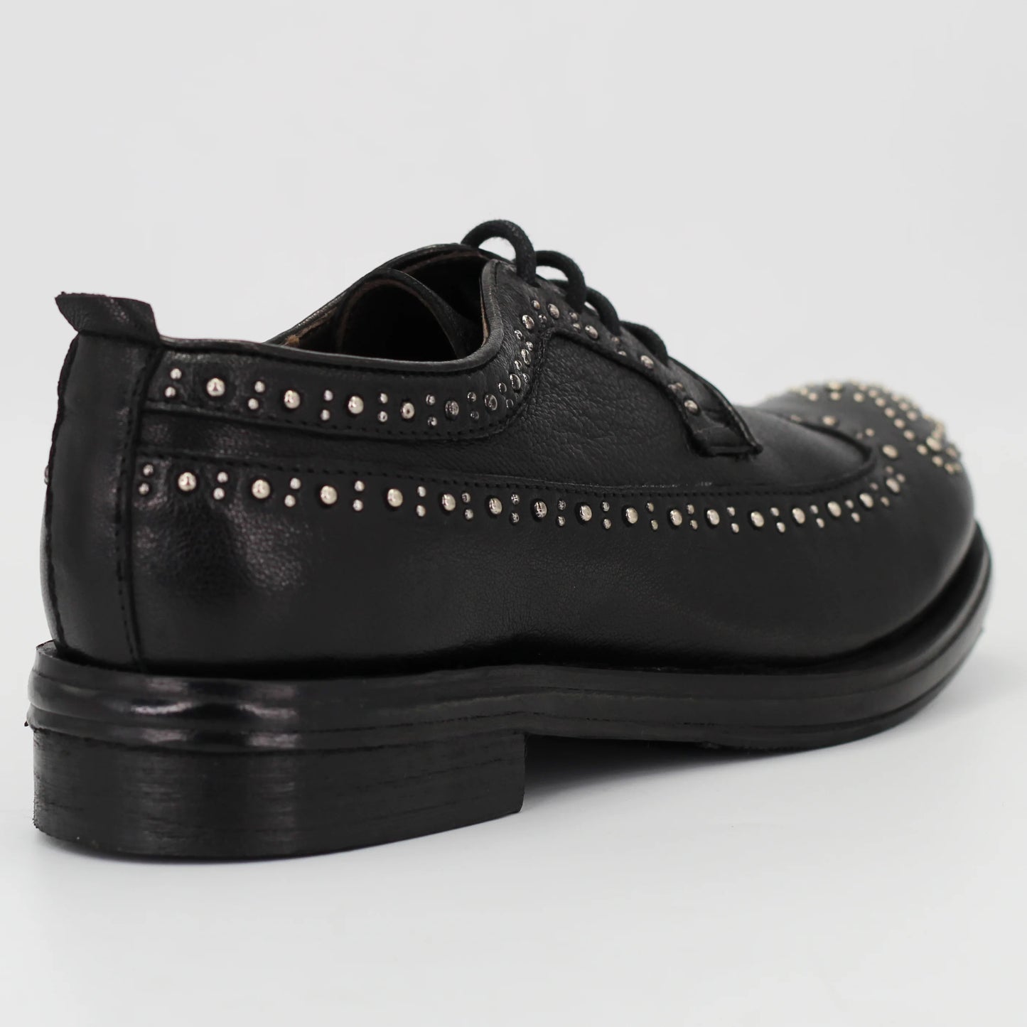 Women's Derby Brogue with Studs in Calf Leather in Nero Black (JPD0828/7)