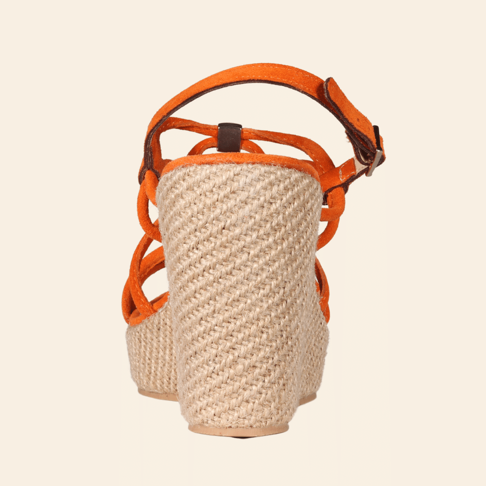 Ladies Italian Genuine Suede Leather Raffia Wedge Sandal in Arancio by Aliverti