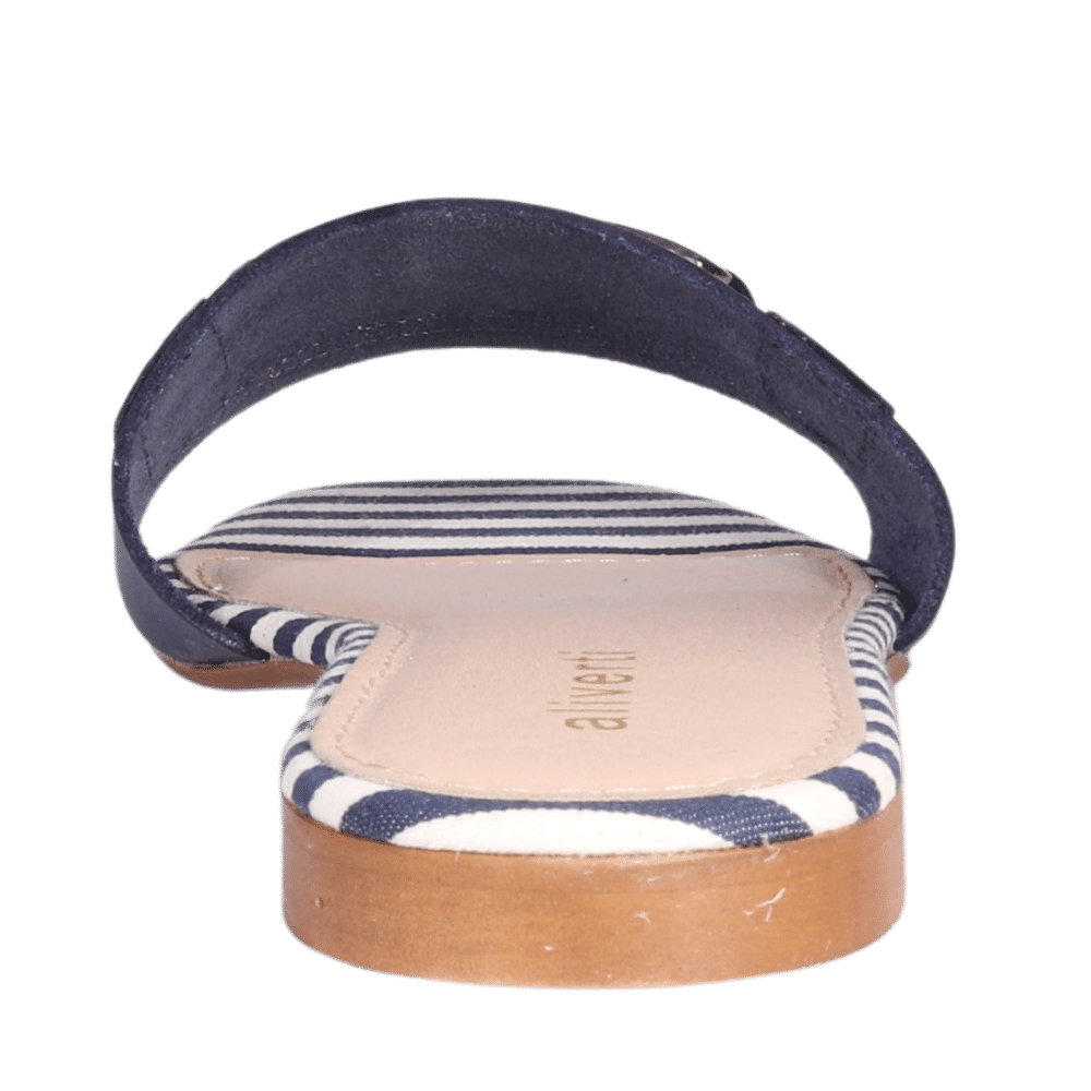 Ladies Italian Genuine Leather Striped Flat Sandal in Navy by Aliverti