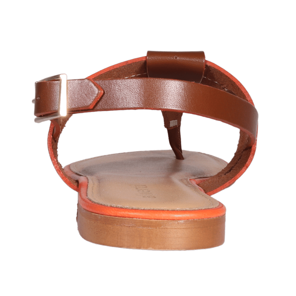 Ladies Italian Genuine Leather T-Bar Flat Sandal in Woody by Aliverti