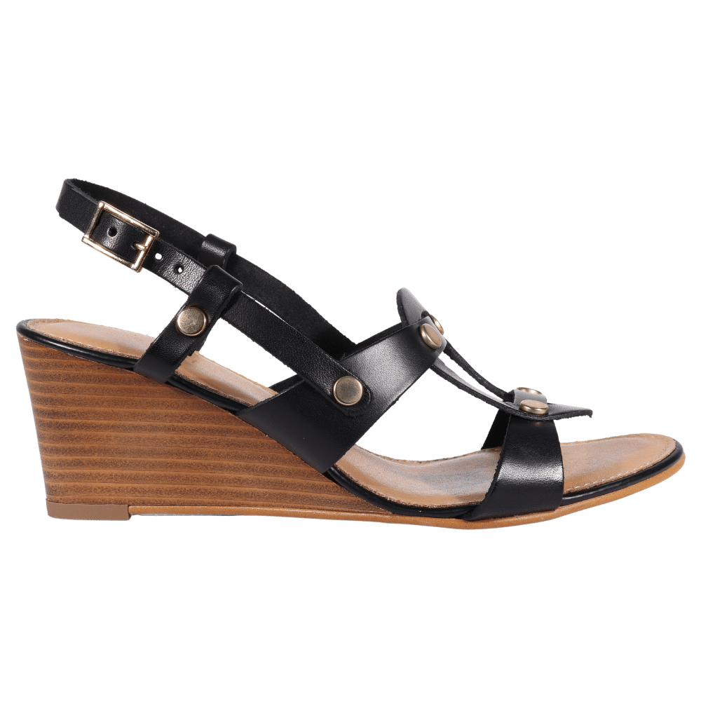 Ladies Italian Genuine Leather Wedge Sandal in Nero by Aliverti