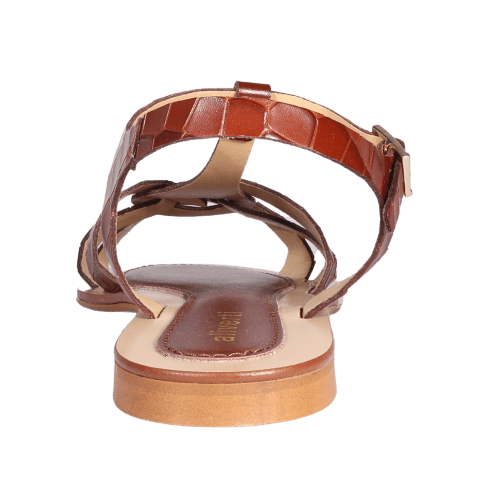 Ladies Flat Sandal - Leather Crocco Marrone - AL18733