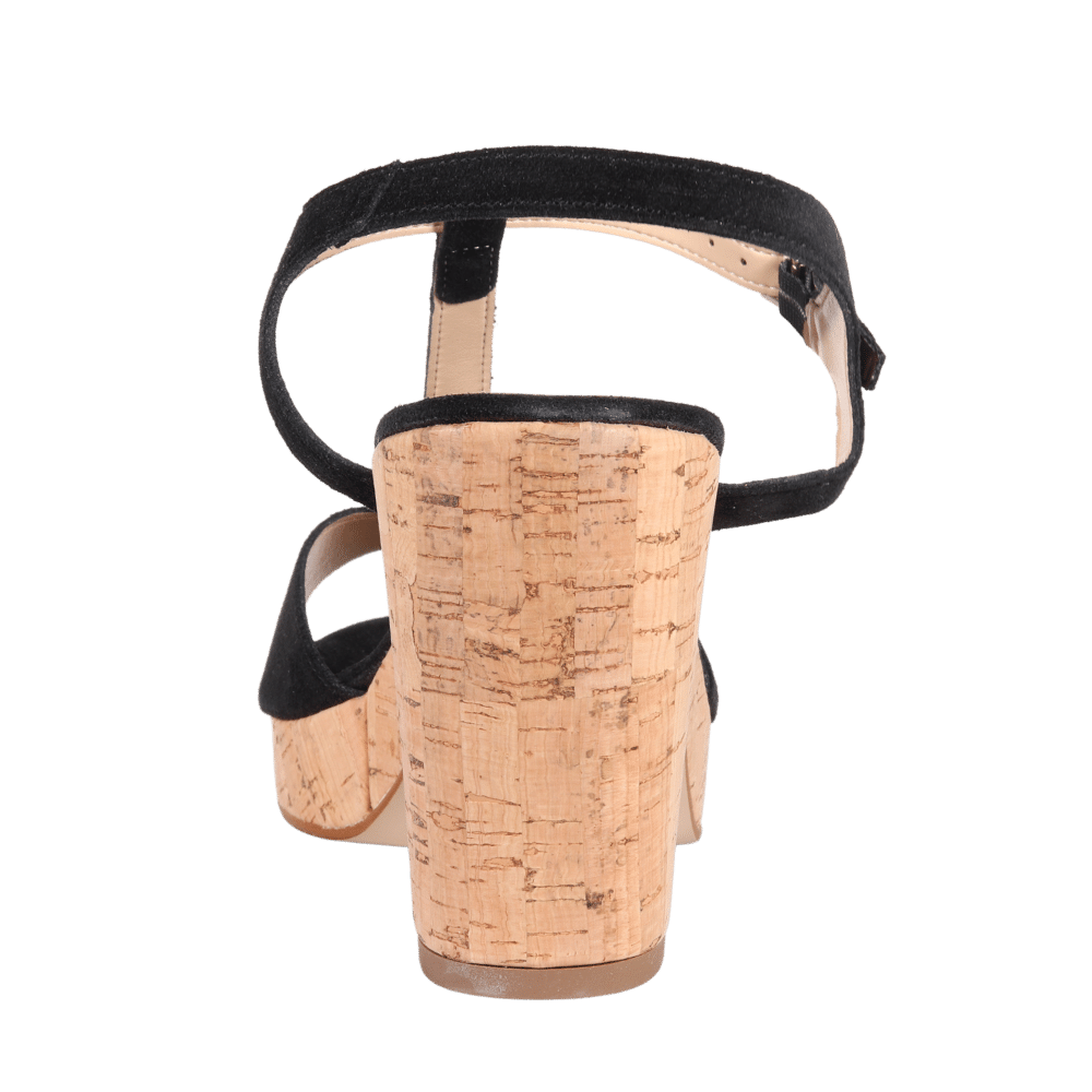 Leather Platform Sandal with Cork & Suede in Black by Aliverti