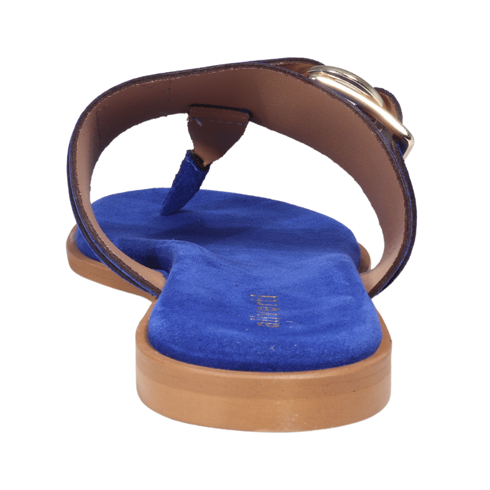 Ladies genuine leather Italian T-bar summer sandals in blue made in Italy exclusively for Aliverti (LO20601BLU)