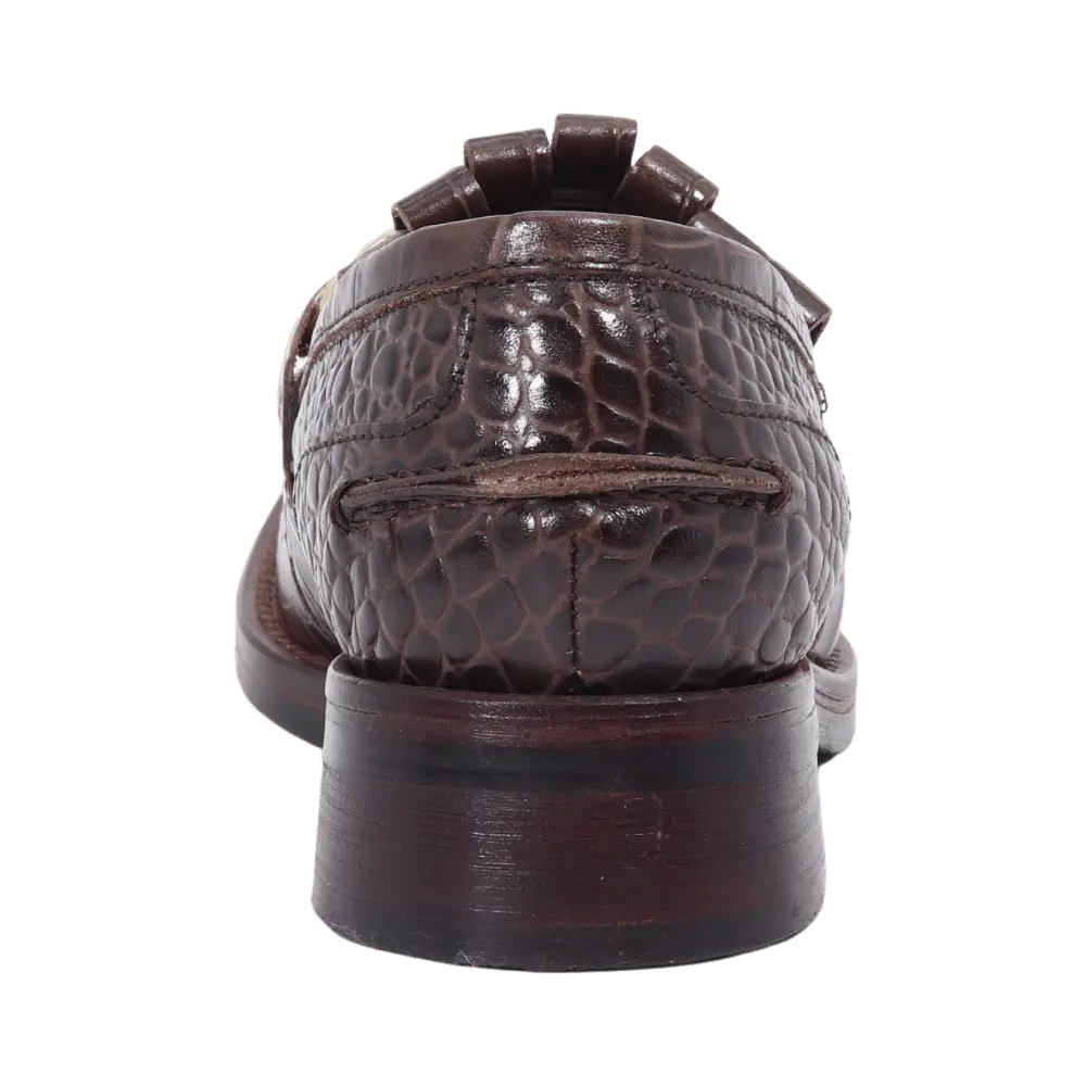 Women's Oversized Buckle Moccasin in Calf Leather Printed Crocco Testa di Moro Dark Brown (JPD36494/2)