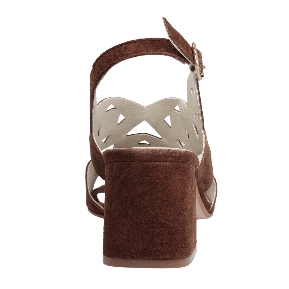 Ladies genuine suede leather block heel in brown with adjustable back strap made in Italy exclusively for Aliverti (LUA1806SBRO)