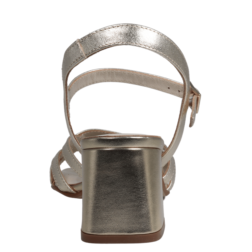 Ladies genuine leather block heel in silver with adjustable ankle strap made in Italy exclusively for Aliverti (LUA2078MPLA)