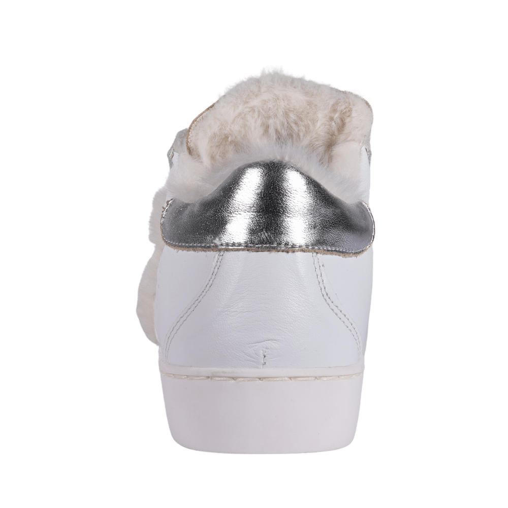 Ladies Sneakers - Leather White and Laminated Silver and Fur - TWCORTINA