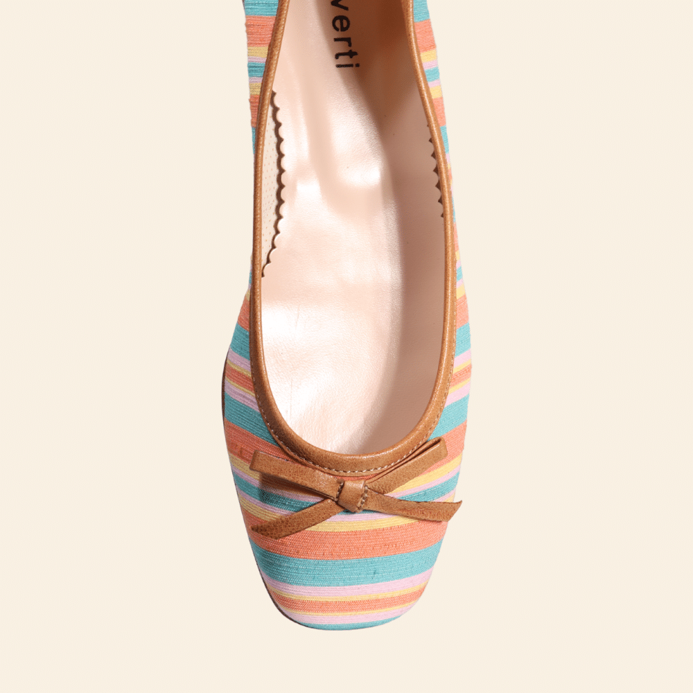 Ladies Fabric and Genuine Leather ballet Pump in Striped Rosa by Aliverti (ALB315)