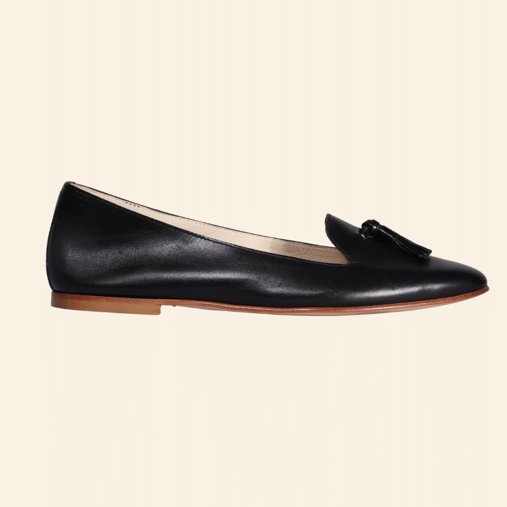 Ladies Italian Genuine Leather Ballerina Pump in Black Aliverti