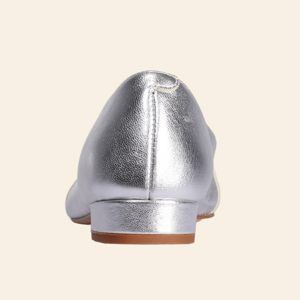 Ladies Italian Genuine Leather Pointed Moccasin in Silver by Aliverti