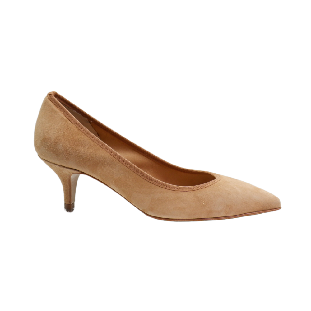 Ladies Court Heels in Calf Leather Suede Legno Tan CR543