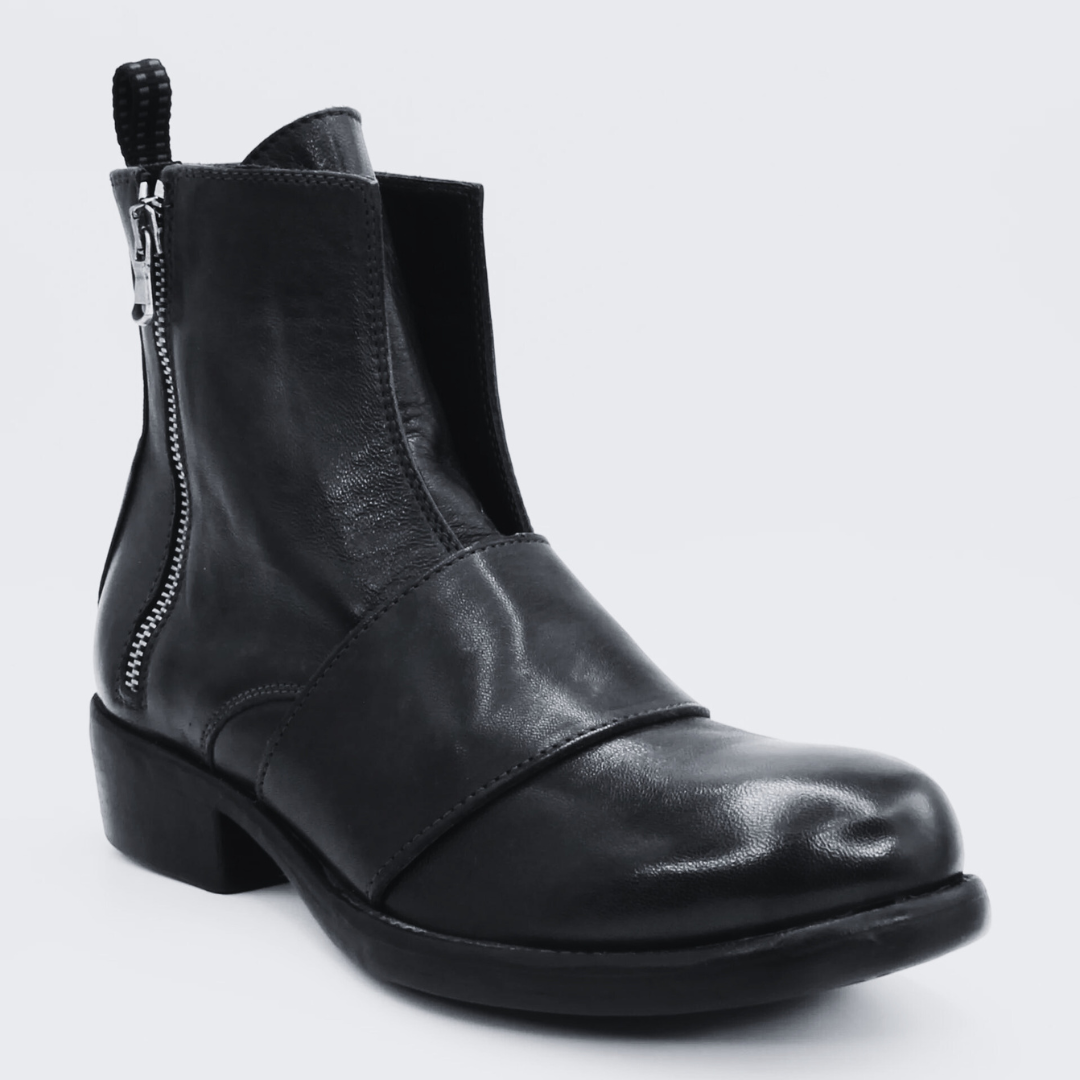 Ladies genuine leather Italian ankle boot with double zip in black made in Italy exclusively for Aliverti