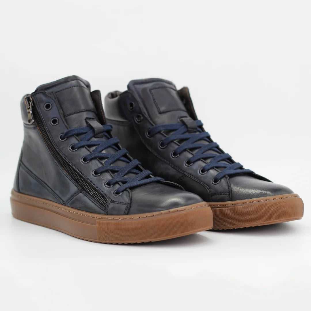 Shop Handmade Italian Leather high top sneaker in Cairo Blue (CAIRO) or browse our range of hand-made Italian shoes in leather or suede in-store at Aliverti Cape Town, or shop online. We deliver in South Africa & offer multiple payment plans as well as accept multiple safe & secure payment methods.