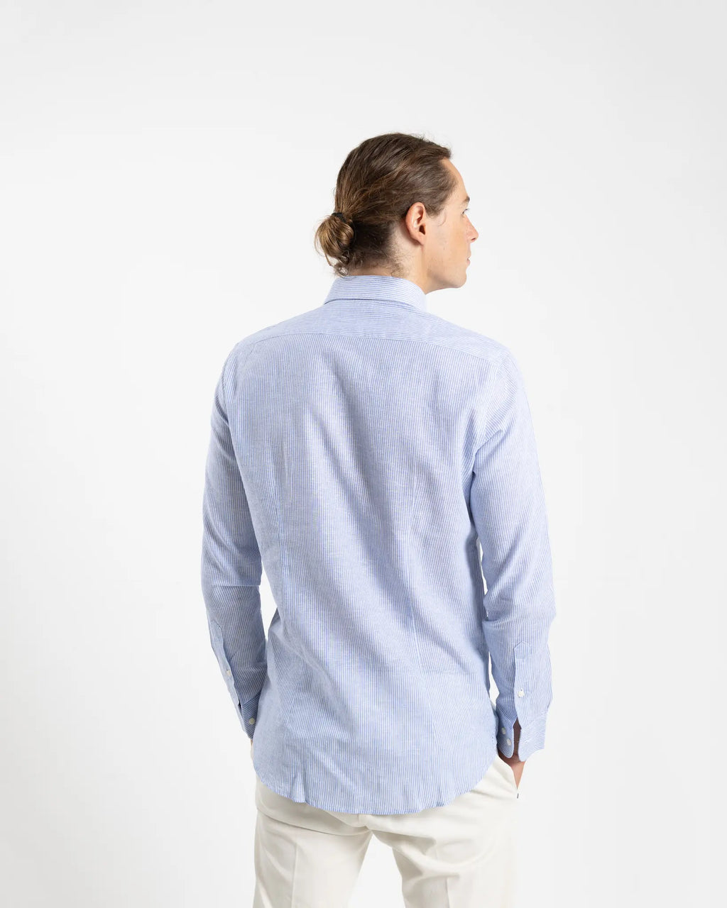 Fusaro Antonio Men's Lino Cotton Shirt in Striped Blue (CA22064)