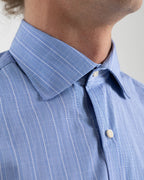 Fusaro Antonio Men's Cotton Shirt in Prince of Wales Blue and White (CA24006)