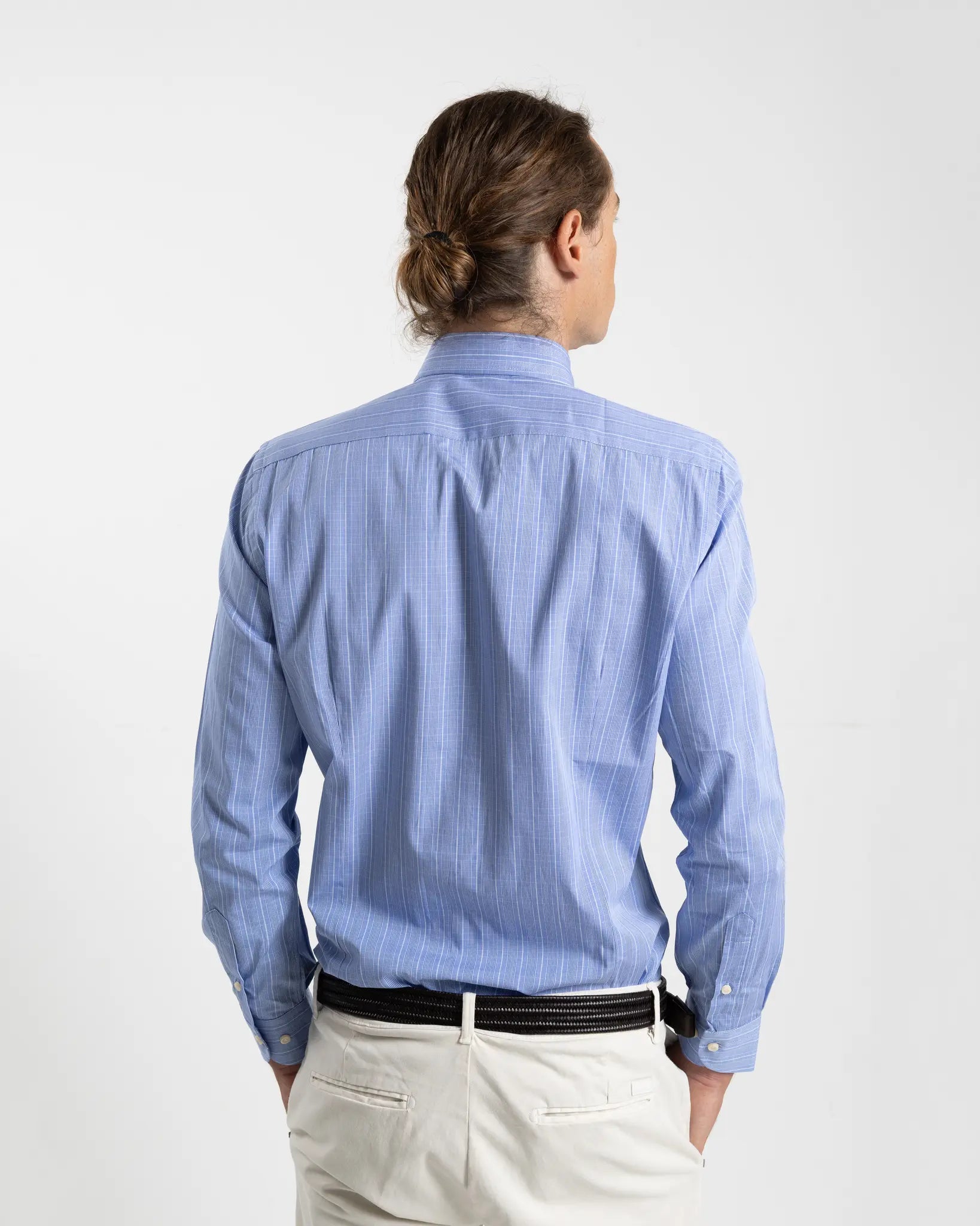 Fusaro Antonio Men's Cotton Shirt in Prince of Wales Blue and White (CA24006)
