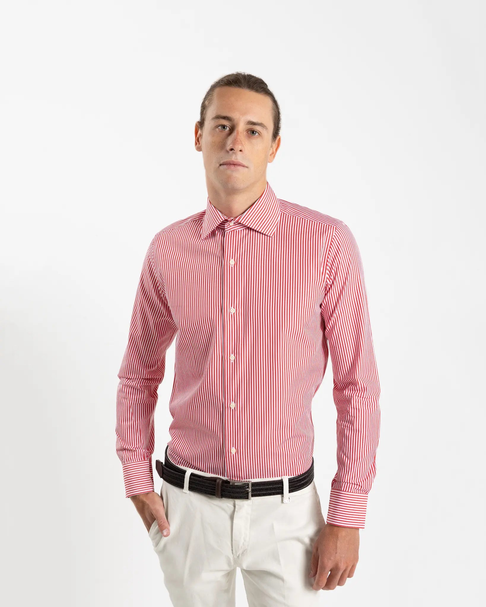 Fusaro Antonio Men's Regular Fit Cotton Shirt in Red Stripes (CA24006)