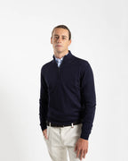 Fusaro Antonio Merino Wool Quarter Zip Jersey in Navy Blue (MA25020)