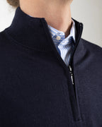 Fusaro Antonio Merino Wool Quarter Zip Jersey in Navy Blue (MA25020)