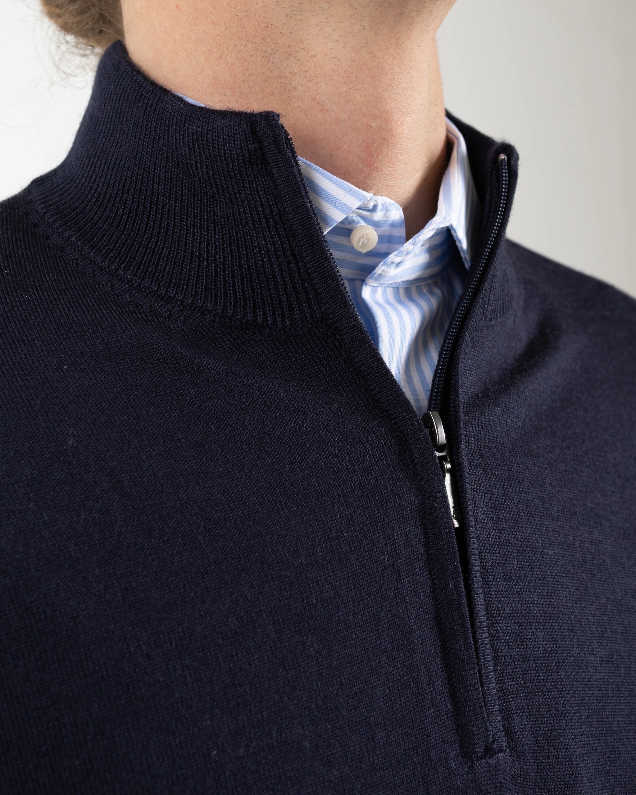 Fusaro Antonio Merino Wool Quarter Zip Jersey in Navy Blue (MA25020)