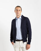 Shop Fusaro Antonio Full-Zip Fine Knit Cardigan in Navy Blue or browse our range of men's Italian clothing and shoes in leather in-store at Aliverti Cape Town, or shop online. We deliver in South Africa & offer multiple payment plans as well as accept multiple safe & secure payment methods. A light, smooth cardigan. Full-zip construction and stand collar, but in a fine merino knit that sits closer to the body and layers effortlessly under a coat. Two ribbed-trim side pockets add function without breaking th