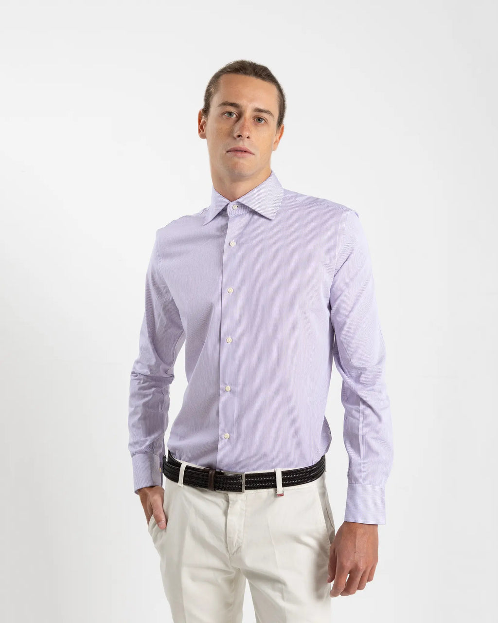 Fusaro Antonio men's regular fit cotton shirt in purple stripes (CA25002-061-15)