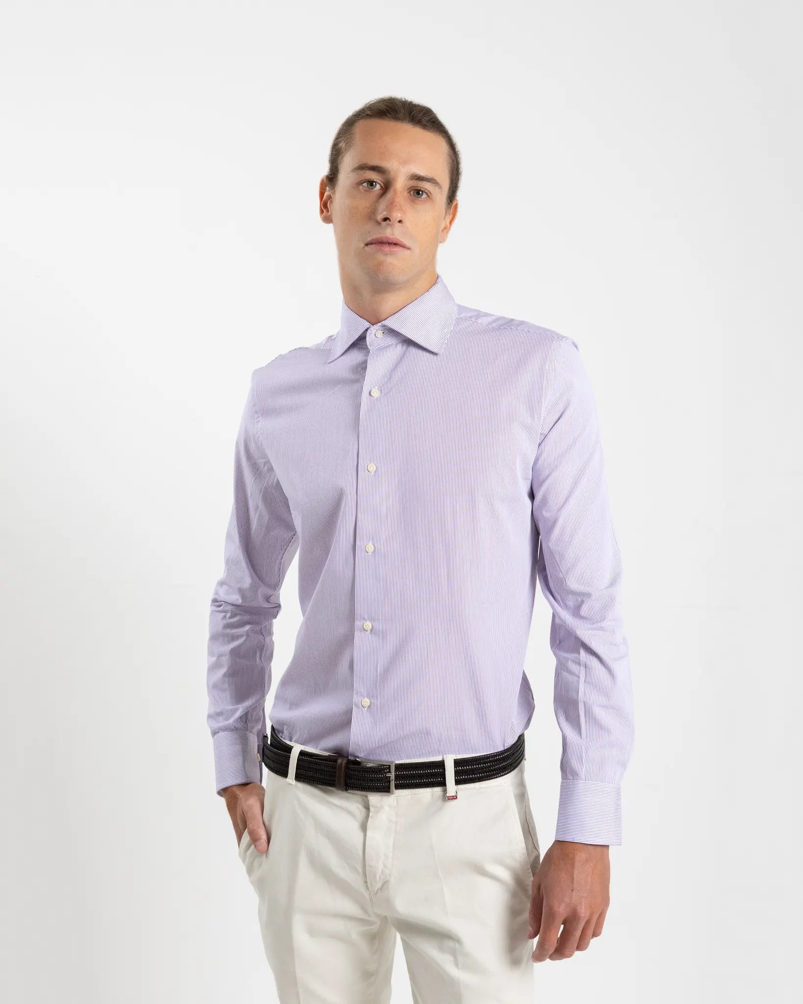 Fusaro Antonio men's regular fit cotton shirt in purple stripes (CA25002-061-15)