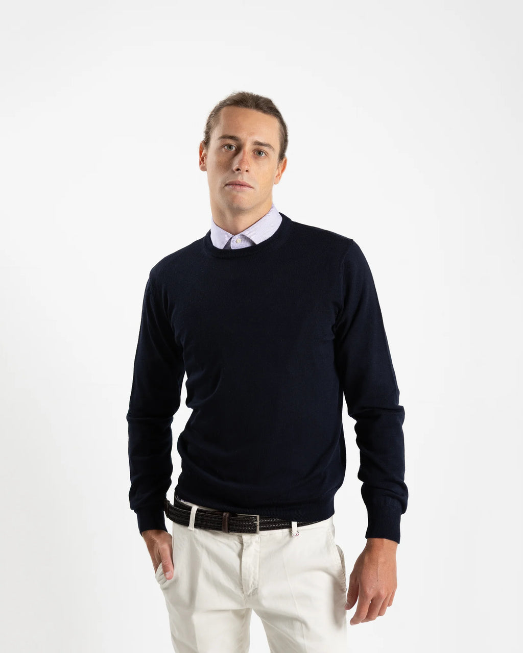 Vela Merino Wool Crew Neck in Navy Blue (FR3035006)