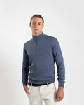 Fusaro Antonio Merino Wool Quarter Zip Jersey in Jeans Blue (MA25020)