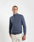 Fusaro Antonio Merino Wool Quarter Zip Jersey in Jeans Blue (MA25020)