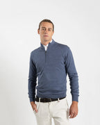 Fusaro Antonio Merino Wool Quarter Zip Jersey in Jeans Blue (MA25020)
