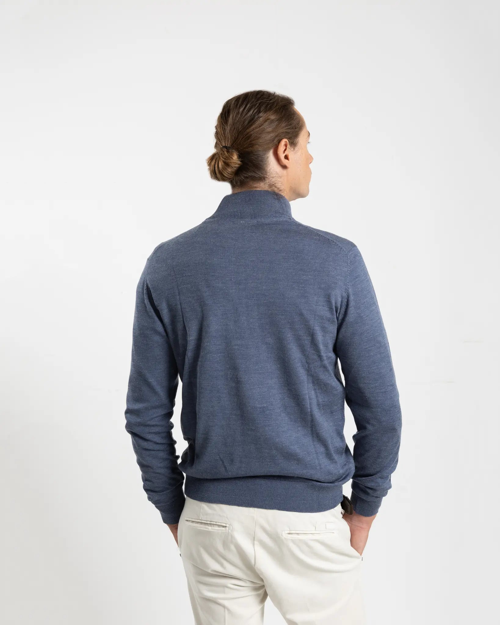 Fusaro Antonio Merino Wool Quarter Zip Jersey in Jeans Blue (MA25020)
