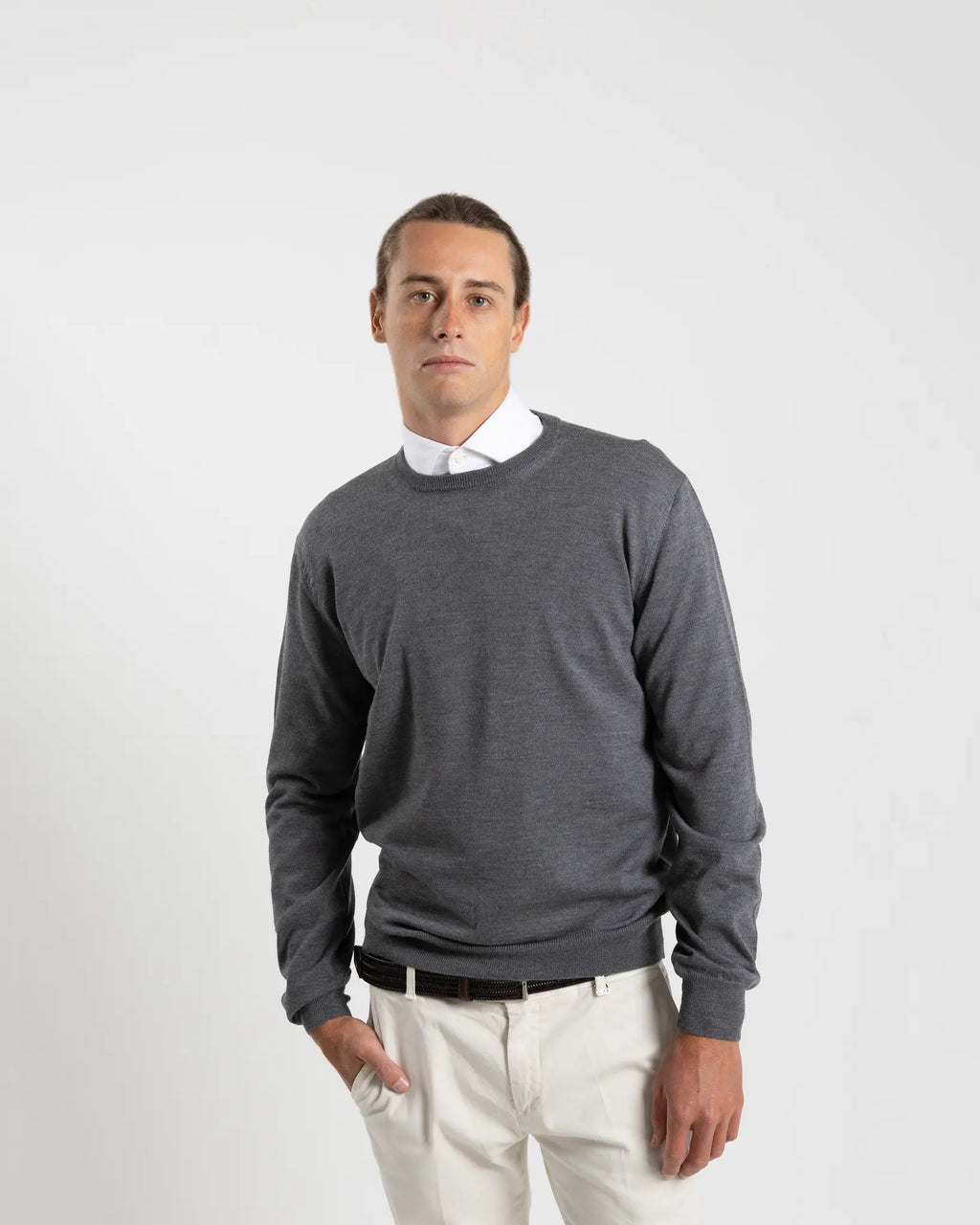 Vela Crew Neck Merino Jersey in Grey (FR3035006)