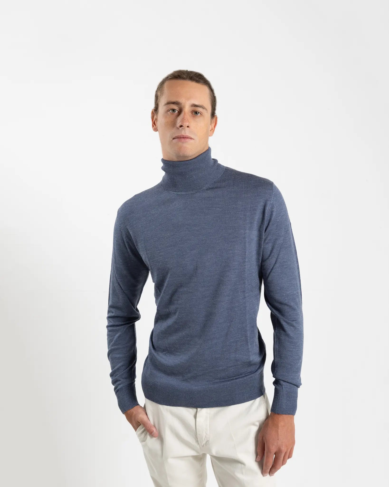 Fusaro Antonio Men's Merino Wool Turtle Neck in Jeans Blue (MA25019)