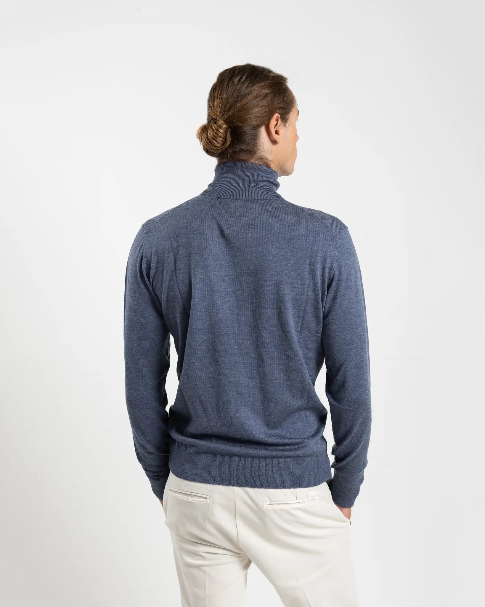 Fusaro Antonio Men's Merino Wool Turtle Neck in Jeans Blue (MA25019)