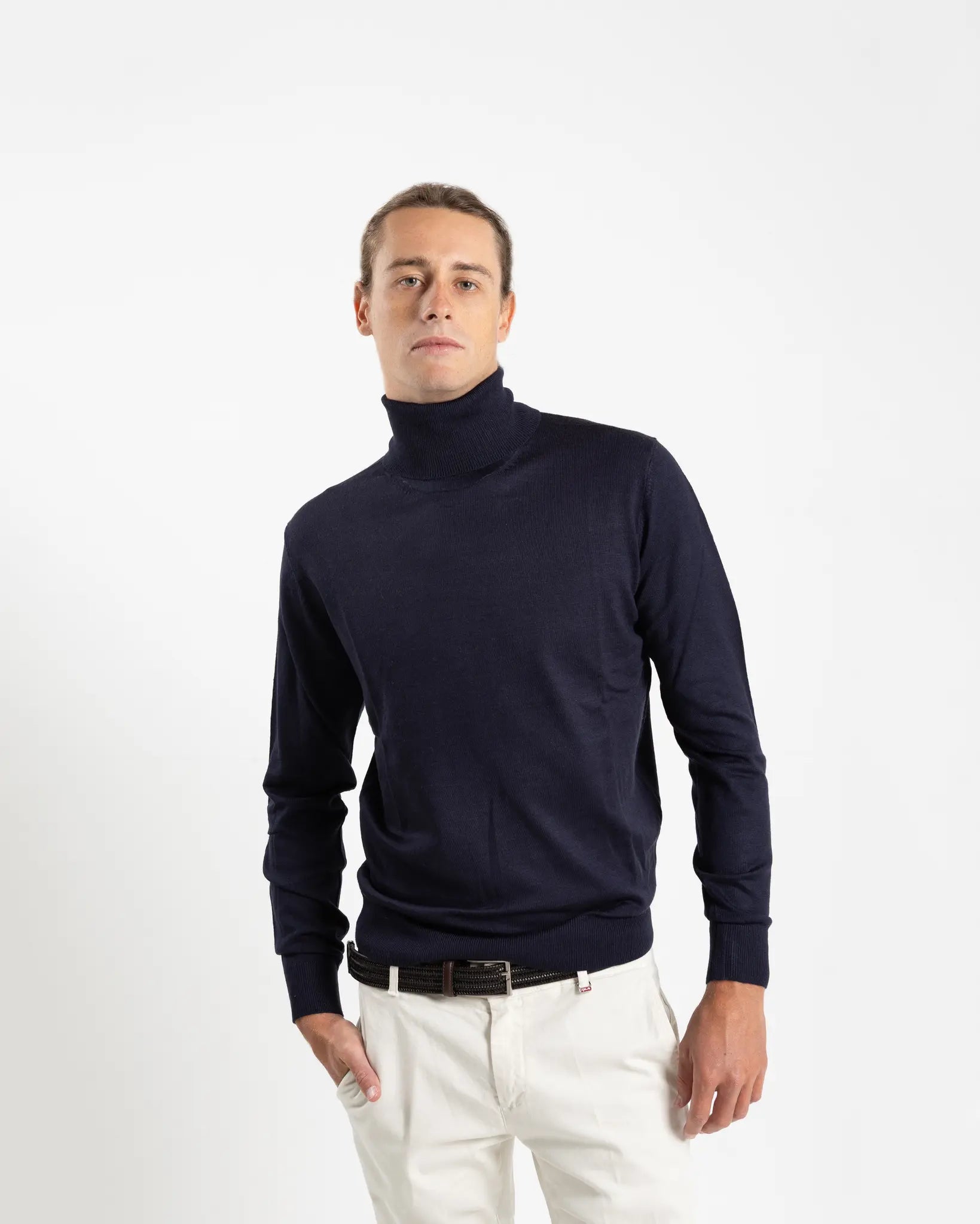 Fusaro Antonio Men's Merino Wool Turtle Neck in Navy Blue (MA23046)