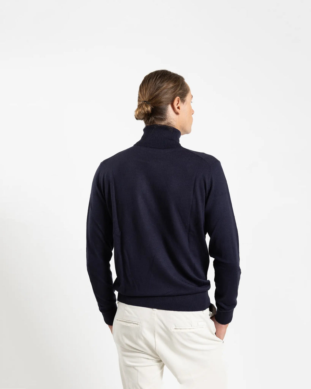 Fusaro Antonio Men's Merino Wool Turtle Neck in Navy Blue (MA23046)