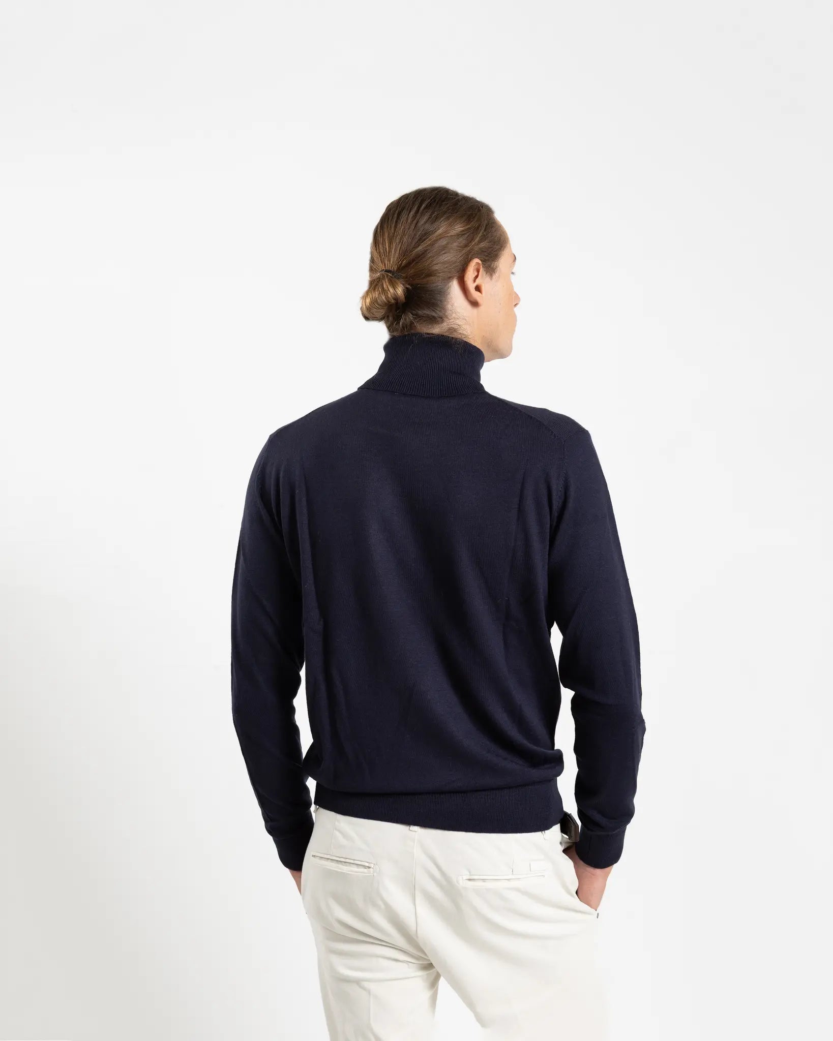 Fusaro Antonio Men's Merino Wool Turtle Neck in Navy Blue (MA23046)