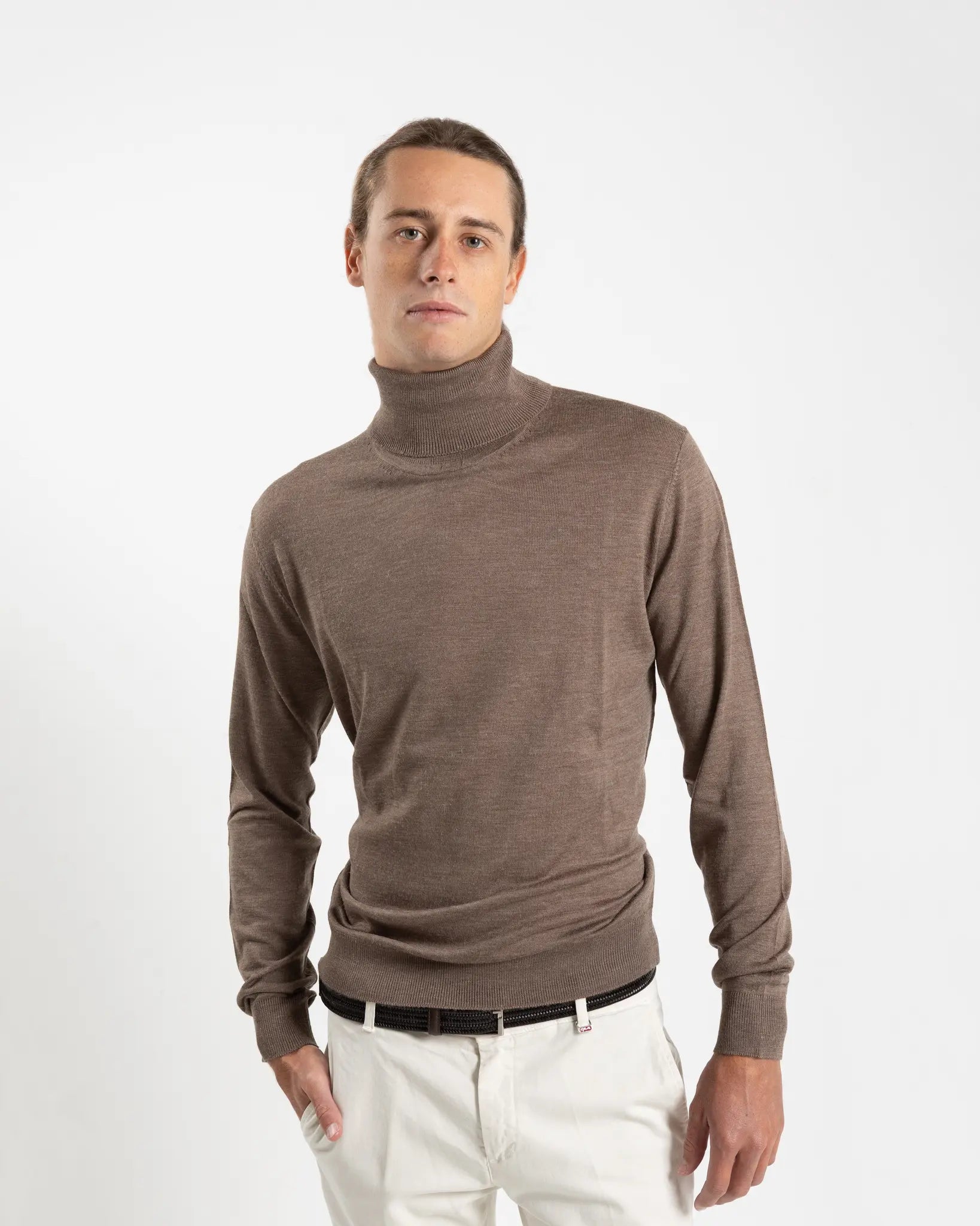 Fusaro Antonio Men's Merino Wool Turtle Neck in Beige(MA23046)