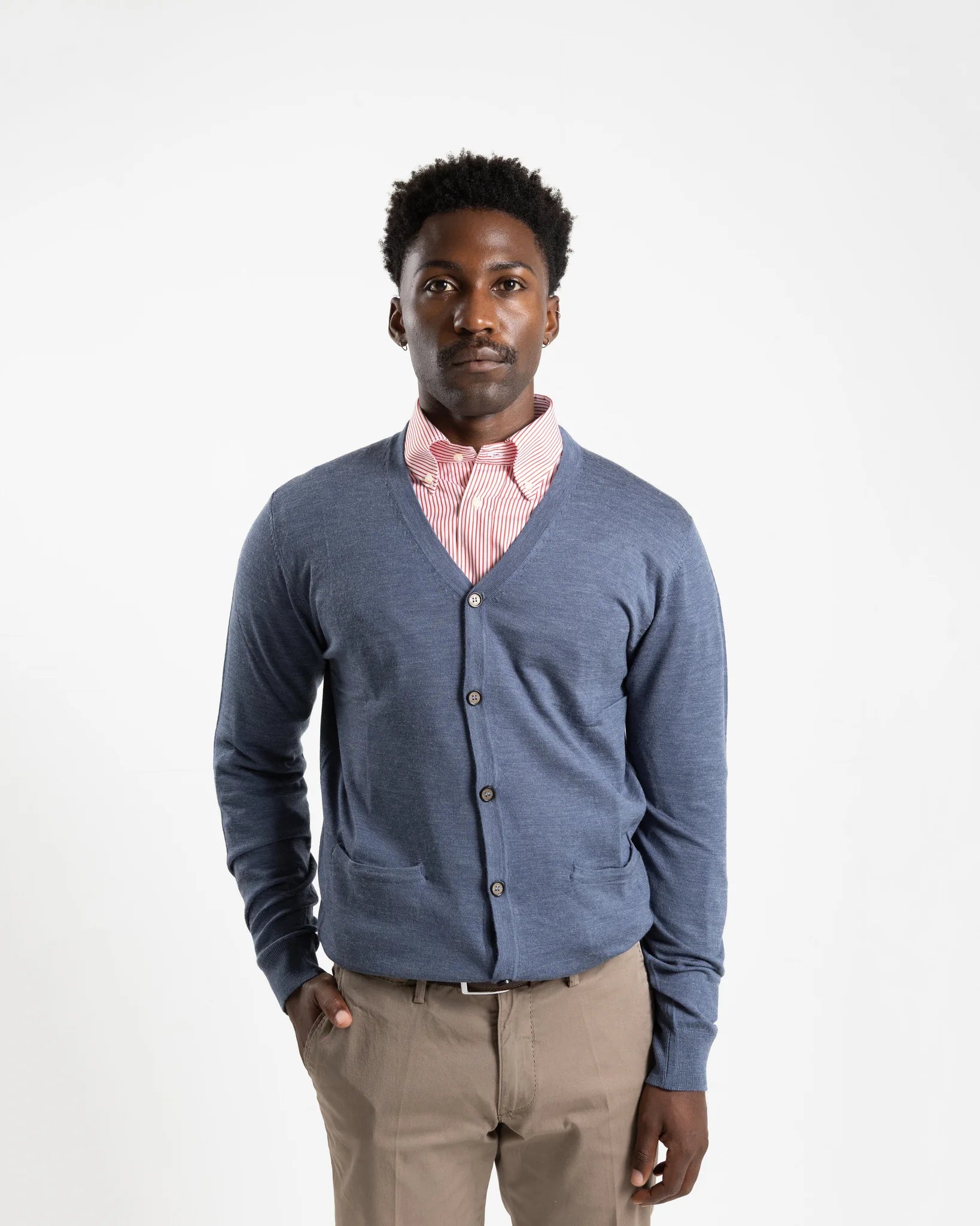 Fusaro Antonio Men's Wool Cardigan in Jeans Blue (MA25022)