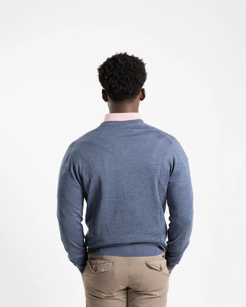 Fusaro Antonio Men's Wool Cardigan in Jeans Blue (MA25022)