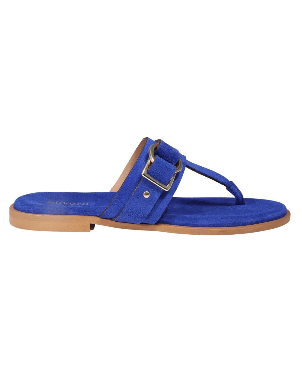 Ladies genuine leather Italian T-bar summer sandals in blue made in Italy exclusively for Aliverti (LO20601BLU)