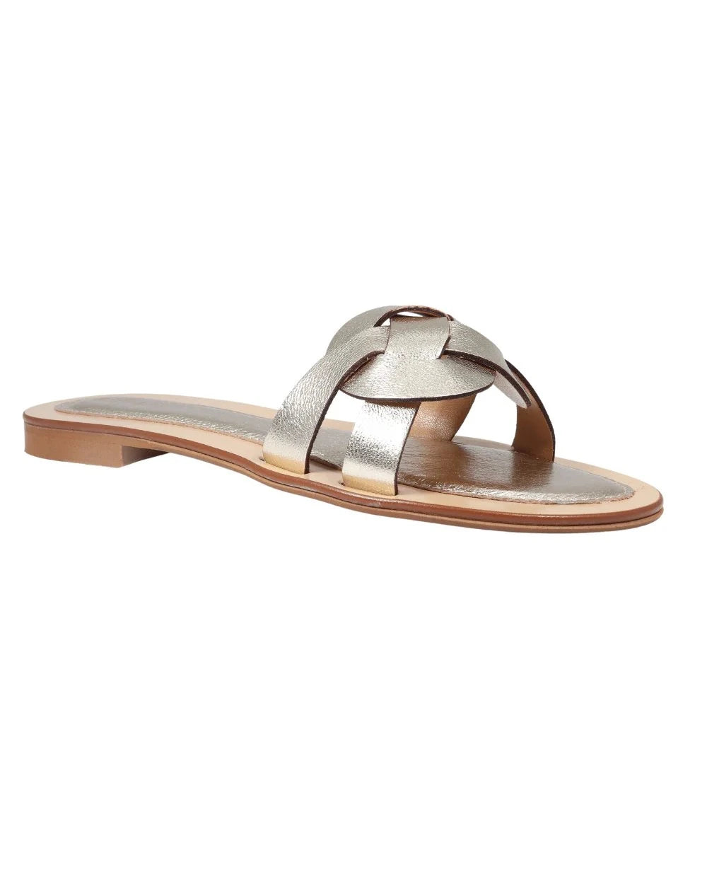 Women's Flat Sandals in Leather Platino (LO21112MIN)