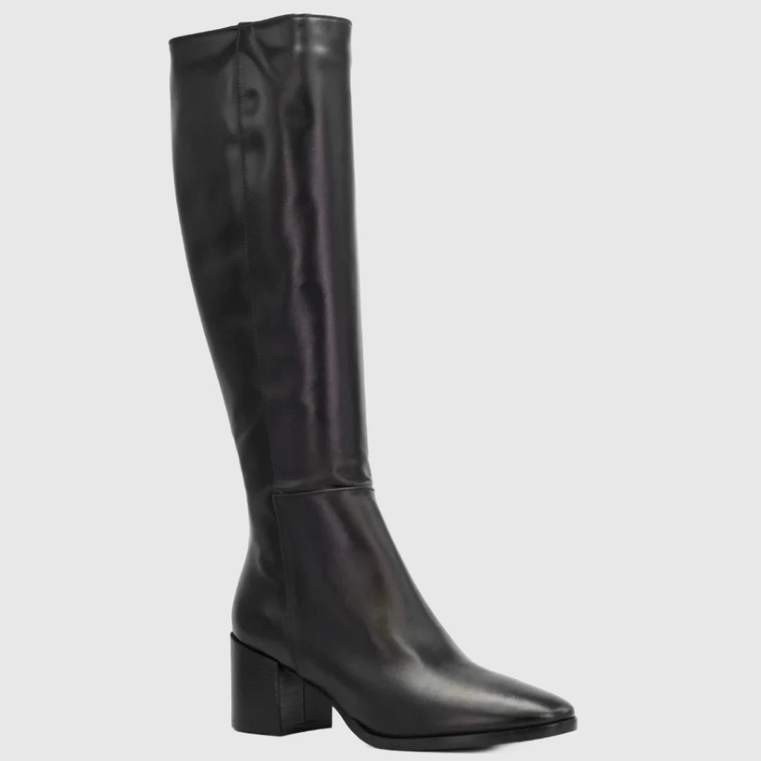 Handmade Italian leather heeled equestrian boot in nero women Aliverti GIOIA2 12