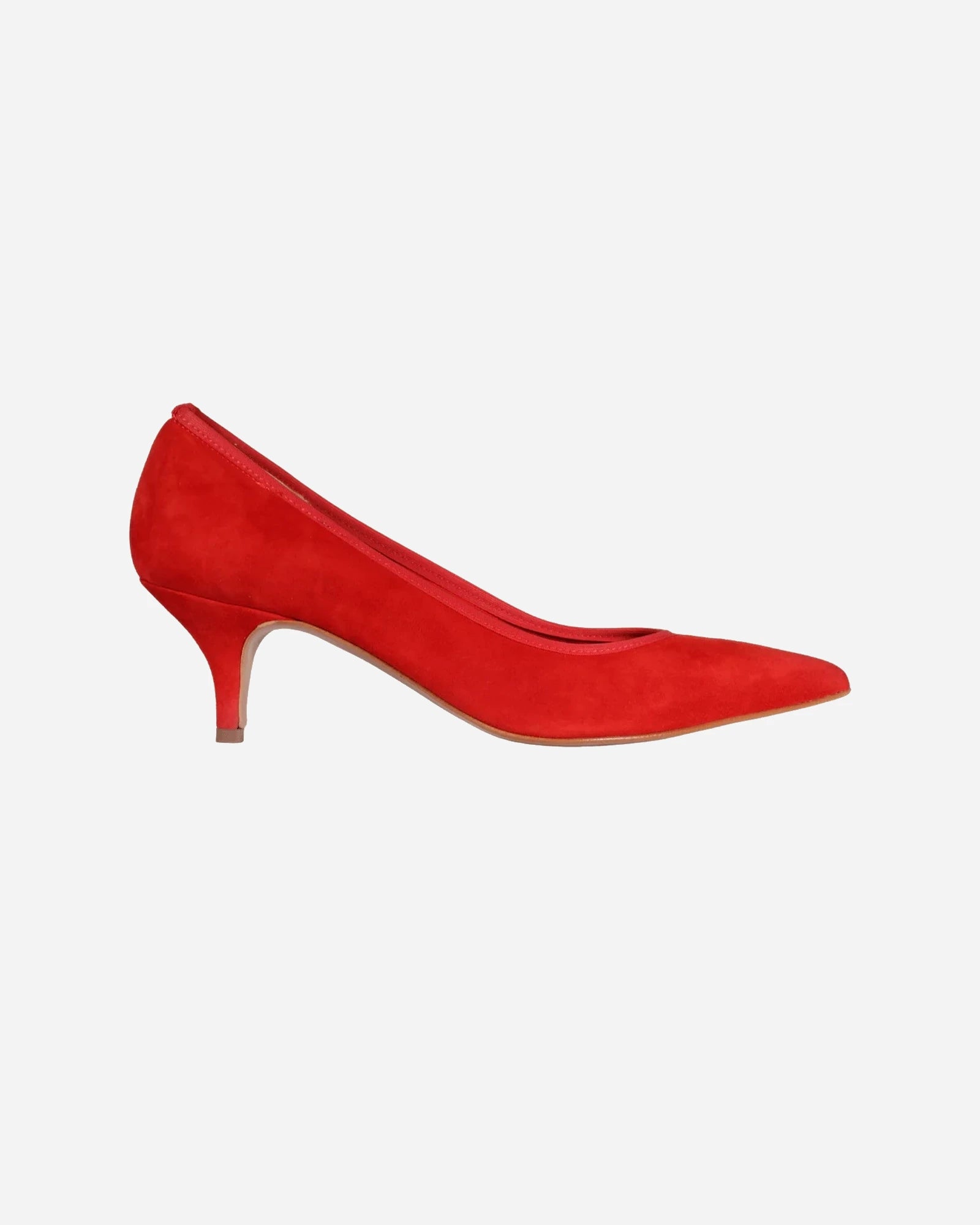 ladies genuine suede leather upper & tunit sole classic court high heel in red made in Italy by Aliverti