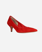 ladies genuine suede leather upper & tunit sole classic court high heel in red made in Italy by Aliverti