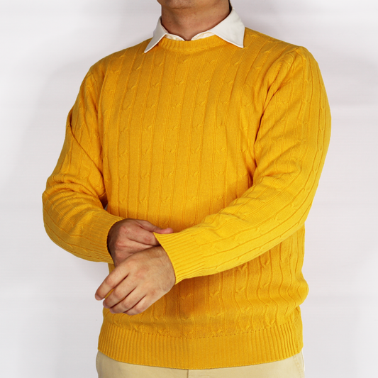 Shop Fusaro Antonio cable knit wool cashmere crewneck in giallo (MA25006-017-05) or browse our range of men's Italian clothing and shoes in leather in-store at Aliverti Cape Town, or shop online. We deliver in South Africa & offer multiple payment plans as well as accept multiple safe & secure payment methods.